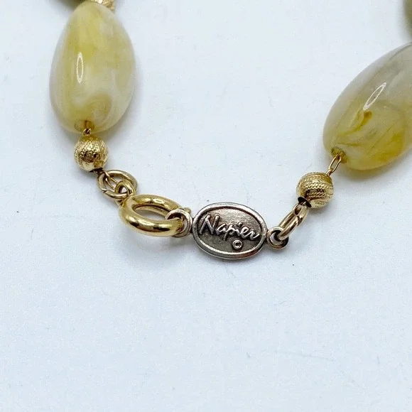 Vintage Napier Lucite Marbled Faux Stone Gold Tone Beaded Necklace Colorful 16" - Picture 6 of 7